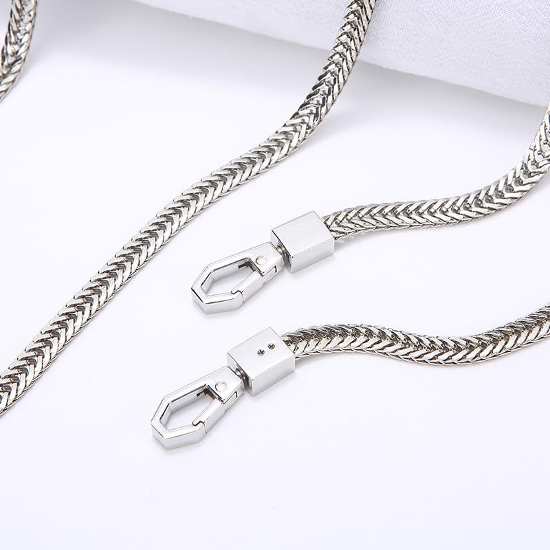 Tia Premium Purse Shoulder Bag Chain Strap Handle Handbag Purse Chain Replacement Purse Clutch Making Decoration DIY Silver Premium Flat Chain with Heavy Hexa Hook120Cm1 Pc - Image 2