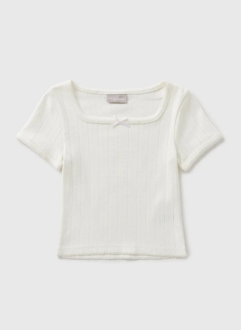 Matalan Girls White Pointelle T-Shirt