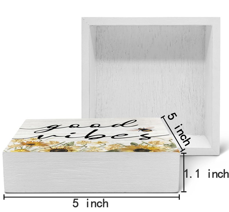 SRADMO Inspirational Bee and Sunflower Decor Wood Box Sign Desk Decor  Summer Decor Rustic Wooden Block Box Sign Decoration For Home Office Shelf Table Decorative Accessories - Image 2