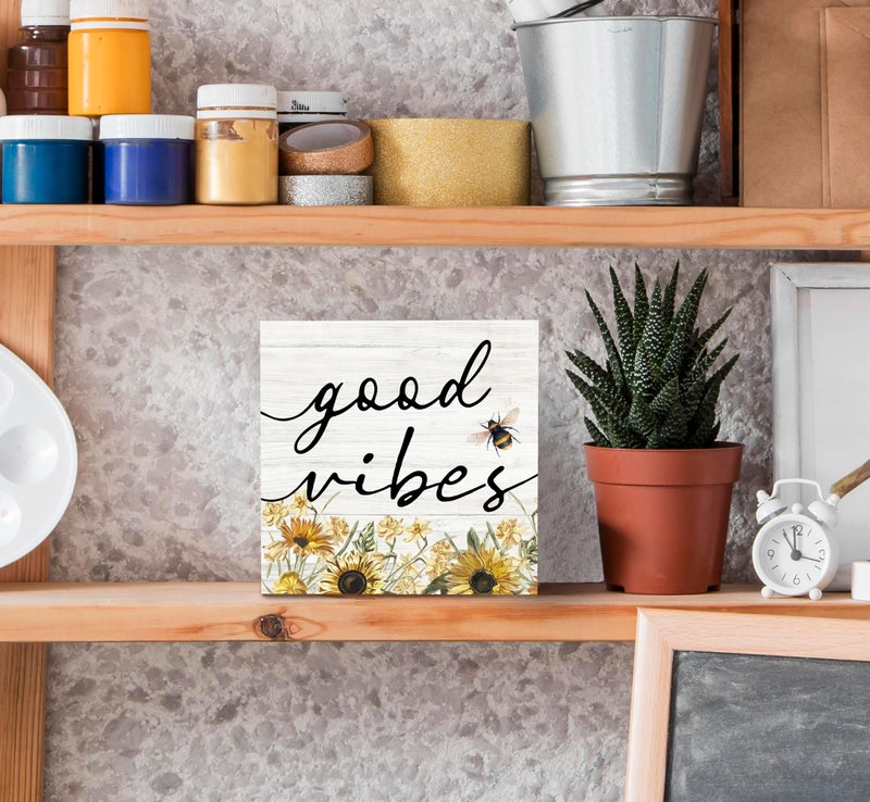 SRADMO Inspirational Bee and Sunflower Decor Wood Box Sign Desk Decor  Summer Decor Rustic Wooden Block Box Sign Decoration For Home Office Shelf Table Decorative Accessories - Image 4