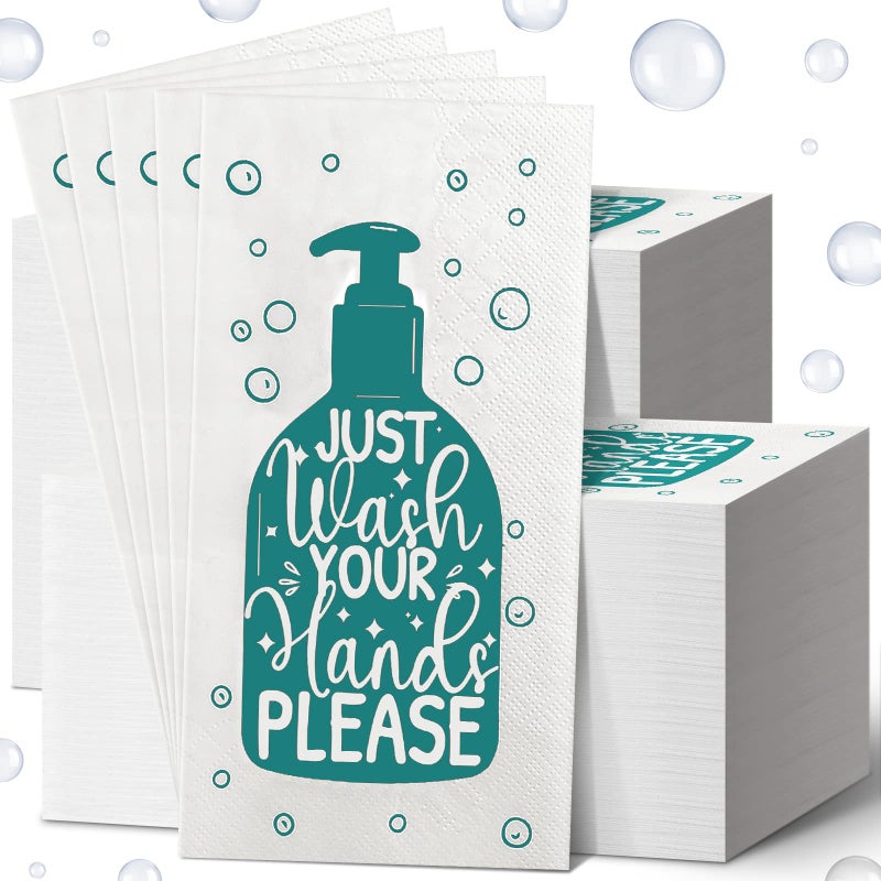 Yexiya Disposable Guest Towels Bathroom Paper Towels Guest Hand Towels Napkins Just Wash Your Hands Please Bathroom Napkins for Powder Room Wedding Holiday (White Blue  200 Pcs) - Image 1