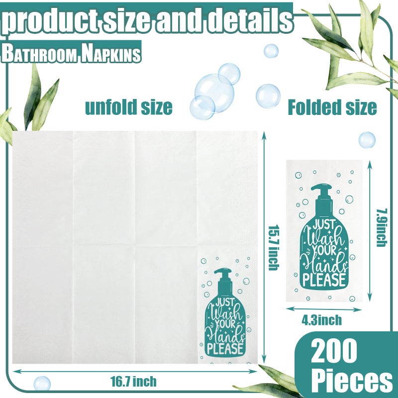 Yexiya Disposable Guest Towels Bathroom Paper Towels Guest Hand Towels Napkins Just Wash Your Hands Please Bathroom Napkins for Powder Room Wedding Holiday (White Blue  200 Pcs) - Image 4