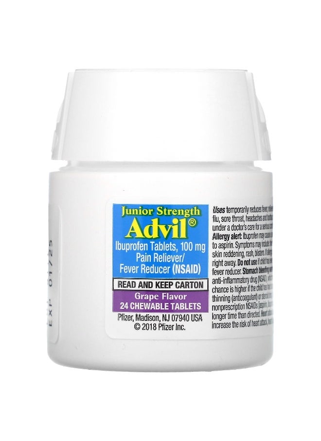 Advil - Advil, Junior Strength, Chewables, Ages 2-11, Grape, 100 mg , 24 Chewable Tablets - Image 1