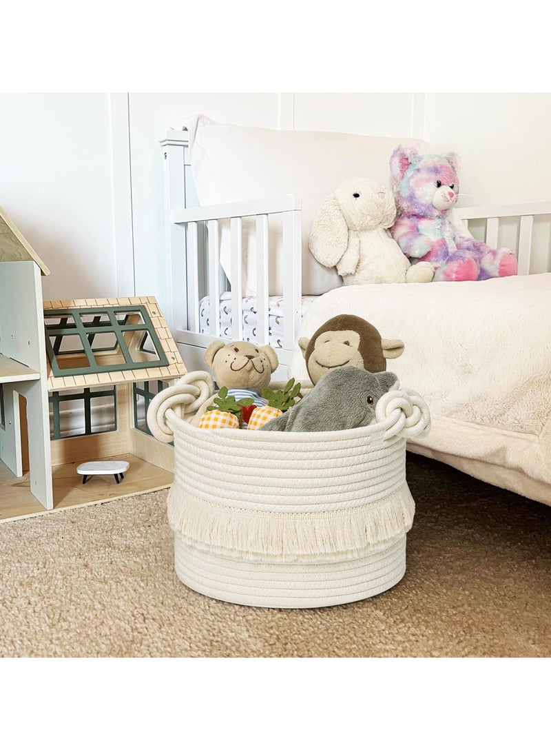 SYOSI Small Woven Storage Baskets Cotton Rope Decorative Hamper for Diaper, Blankets, Magazine and Keys, Tassel Nursery Decor - Home Storage Container - 9.5'' x 7'' - Image 2