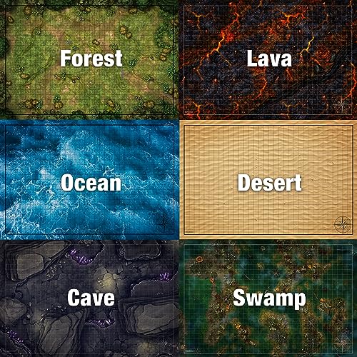 Tidyboss DND Expansion Pack | 3 X Double Sides 24x 36 Game Grid Mat | 6 Terrains with Lava, Sea, Forest, Cave, Swamp and Desert | Includes 2 x Dry Erase Markers, Eraser and Clips - Image 5