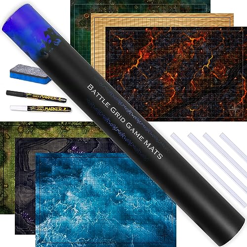 Tidyboss DND Expansion Pack | 3 X Double Sides 24x 36 Game Grid Mat | 6 Terrains with Lava, Sea, Forest, Cave, Swamp and Desert | Includes 2 x Dry Erase Markers, Eraser and Clips - Image 1