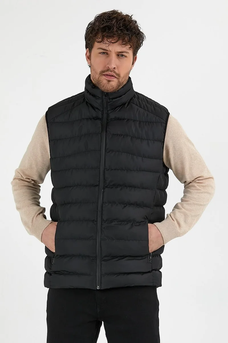 اوديلون Stand Collar Slim Fit Men's Black Casual Vest