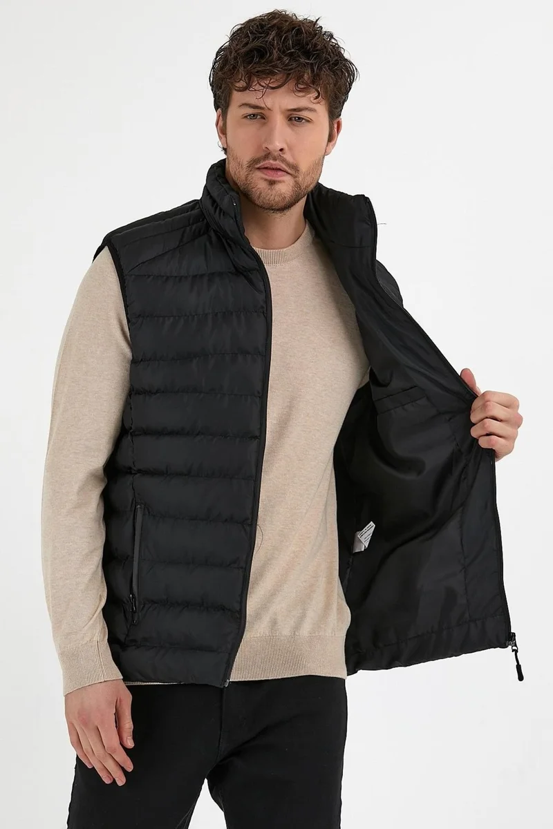 اوديلون Stand Collar Slim Fit Men's Black Casual Vest