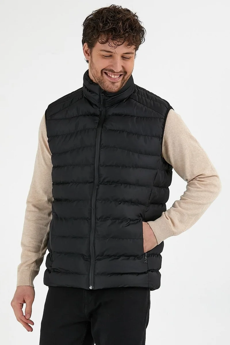 اوديلون Stand Collar Slim Fit Men's Black Casual Vest