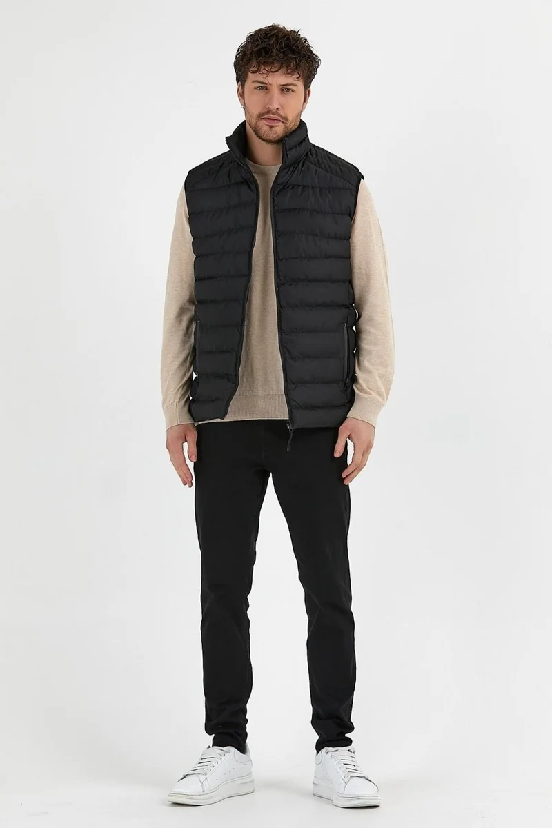 اوديلون Stand Collar Slim Fit Men's Black Casual Vest