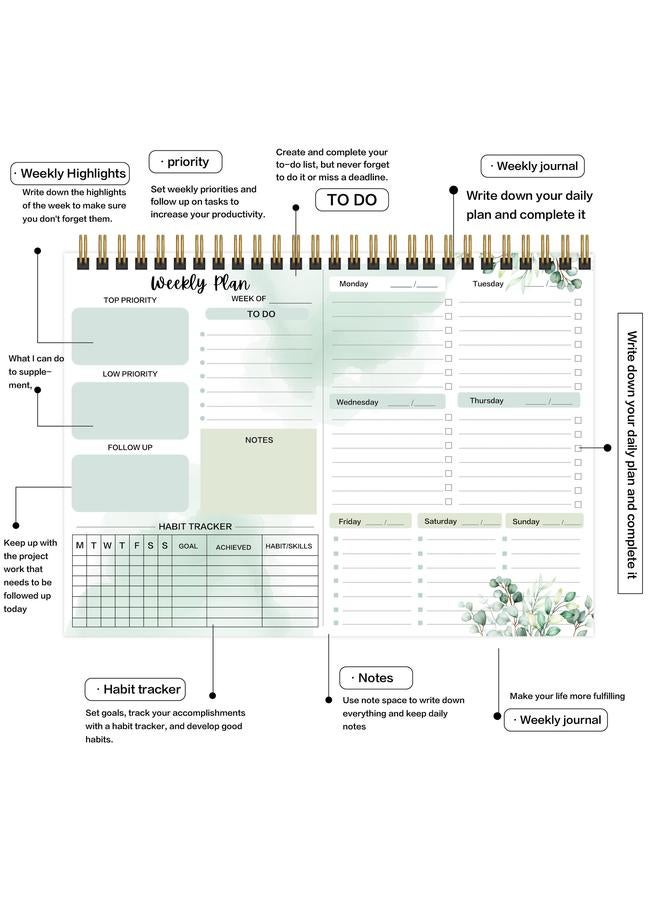 Bluejw Plan Note Book A4 English Coil Ins Wind Planning Simple Schedule Time Weekly Plan Book - Image 4