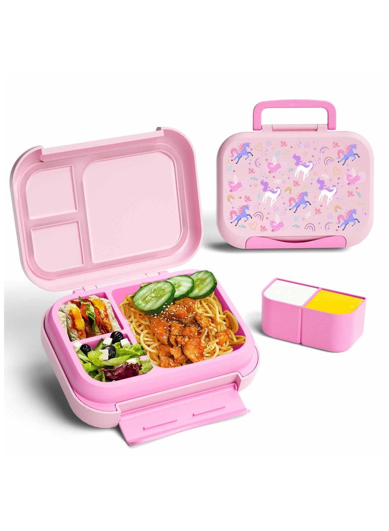 LKTOCAFT Lunch Box For Kids, Lunch Box And Water Bottle With Bag, Bento Lunch Box For School, Leak-Proof 3 Practical Compartments And 2 Removable Compartment, Microwave And Dishwasher Safe, Pink  - Image 1
