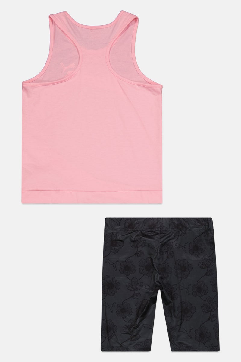 PUMA Kids Girl Sportswear Fit 2 Pcs Tank Top And Short Set, Pink/Grey - Image 2