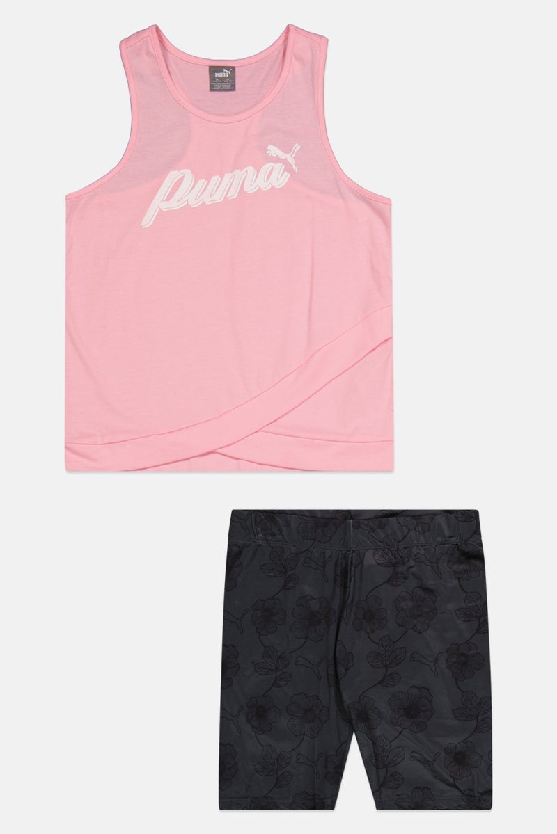 PUMA Kids Girl Sportswear Fit 2 Pcs Tank Top And Short Set, Pink/Grey - Image 1