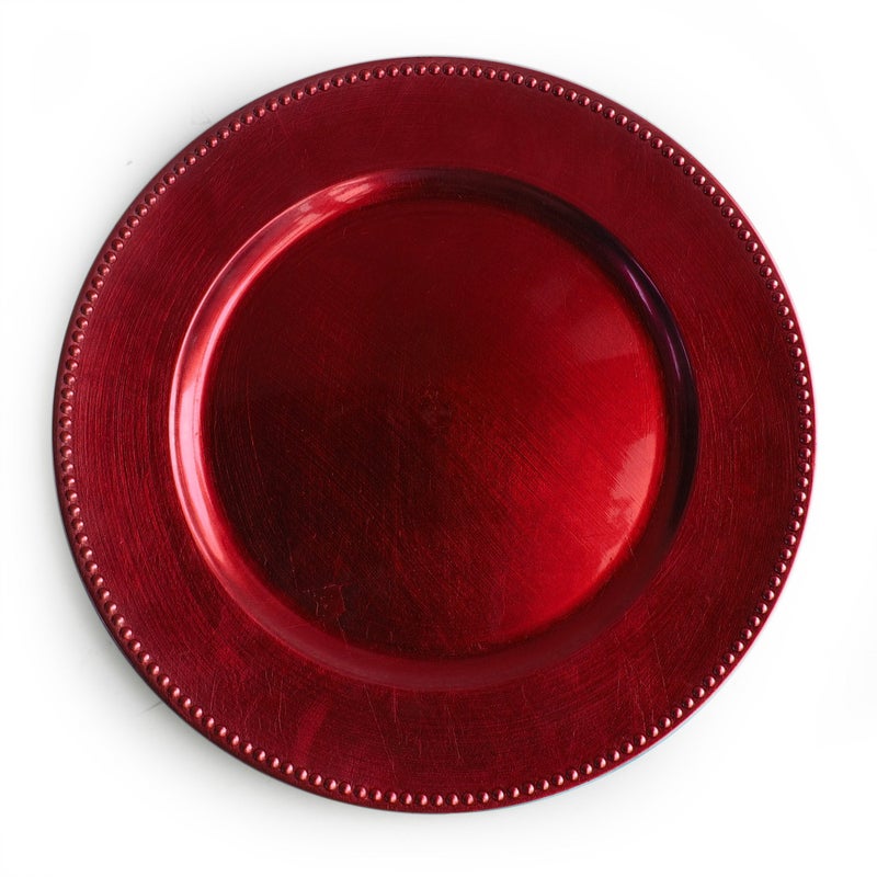 ChargeIt by Jay Charge It by Jay Beaded Charger 13 Decorative Melamine Service Plate for Home Professional Dining Perfect for Upscale Events Dinner Parties Weddings Banquets Catering Red