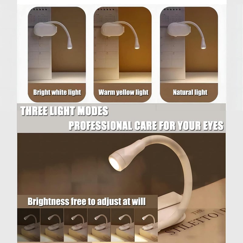 CPENSUS Book Light for Night Reading in Bed with Clip On Portable Led Desk Lamp USB Rechargeable 360 Flexible Neck with Eye Caring 3 Color Abs White - Image 2