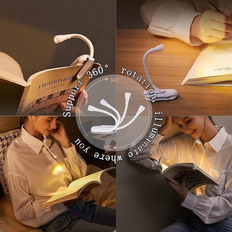 CPENSUS Book Light for Night Reading in Bed with Clip On Portable Led Desk Lamp USB Rechargeable 360 Flexible Neck with Eye Caring 3 Color Abs White - Image 3