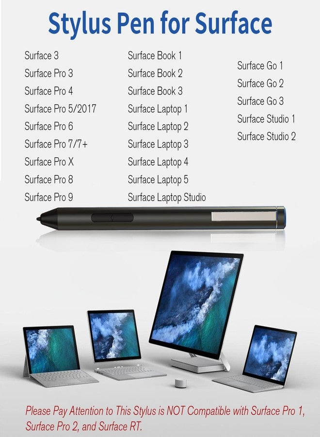 إيفر قلم iafer Stylus لأجهزة Surface، عمر افتراضي يصل إلى 3000 ساعة مع 1024 مستوى ضغط، متوافق مع أجهزة Surface Pro 8 و7 و6 و5 و4 و3، وSurface Laptop 4/3/2/1، وSurface Book 3/2/1، وSurface Go 3/2/1 - Image 2