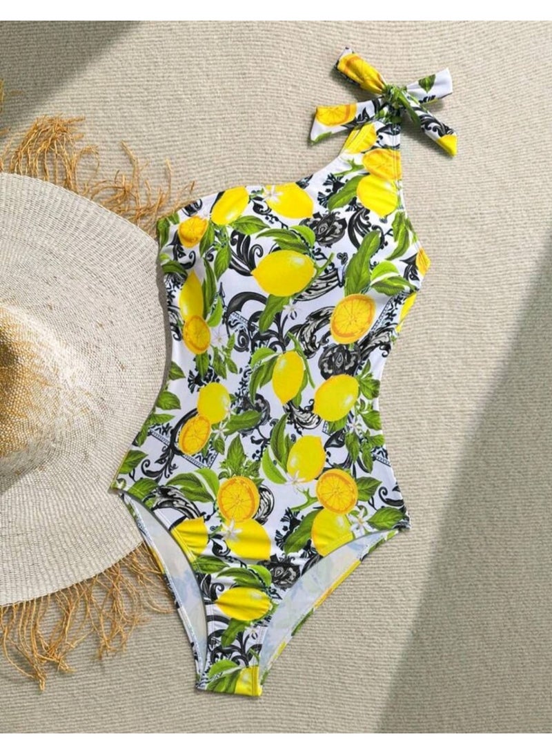 SHEIN Women's Lemon Print Sleeveless One-Piece Swimsuit - Image 1