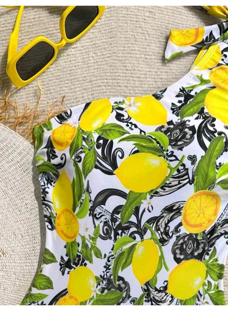 SHEIN Women's Lemon Print Sleeveless One-Piece Swimsuit - Image 5