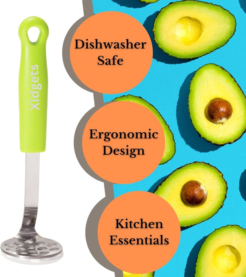 Xidgets Mini Avocado Masher, Small Potato Masher, Heavy Duty, Kitchen Utensil. Stainless Steel, Tiny Masher, Compact Mini Masher for Avocado - Effortless Guacamole Preparation, Dishwasher Safe.… (Green) - Image 1