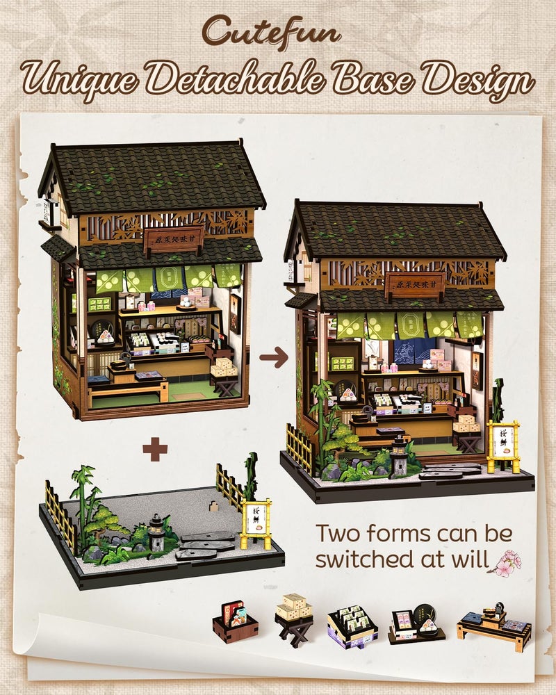 Cutefun Book Nook Kit - DIY Miniature Dollhouse Kit for Adults, Teens and Beginners, Japanese Dessert Shop Booknook Tiny House Bookshelf Decor 3D Wooden Puzzles, Creative Gifts for Family (Sweet Shop) - Image 5