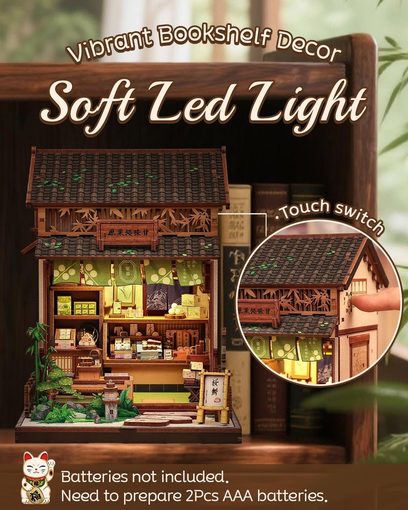 Cutefun Book Nook Kit - DIY Miniature Dollhouse Kit for Adults, Teens and Beginners, Japanese Dessert Shop Booknook Tiny House Bookshelf Decor 3D Wooden Puzzles, Creative Gifts for Family (Sweet Shop) - Image 4