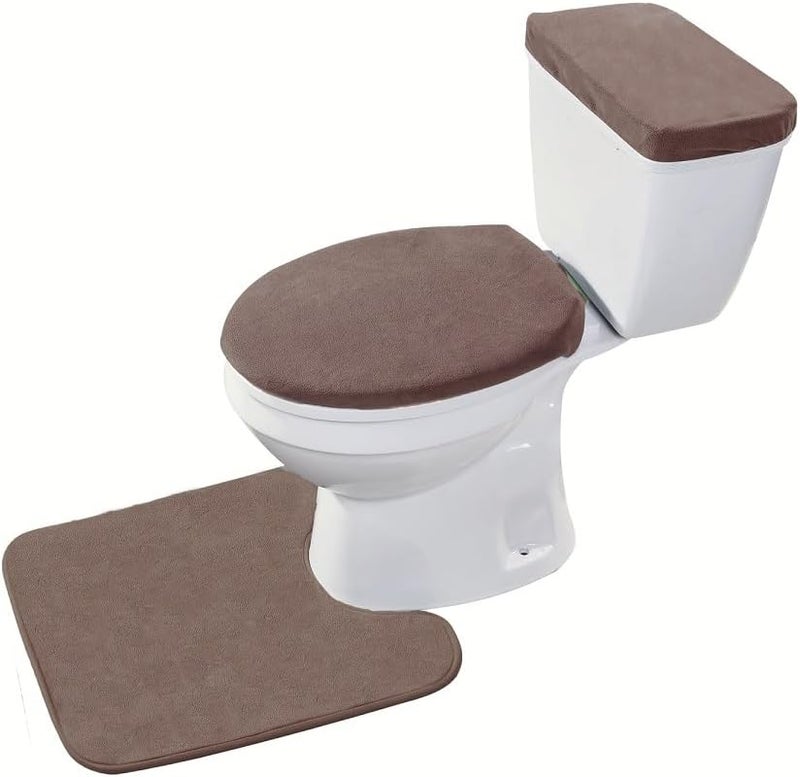 Madeals Toilet Mat and lid Cover Set with Toilet Tank Cover 3 Piece Toilet Set Brown - Image 1