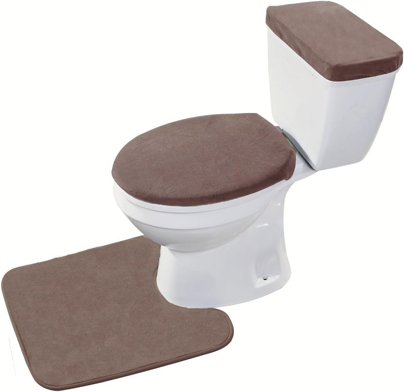 Madeals Toilet Mat and lid Cover Set with Toilet Tank Cover 3 Piece Toilet Set Brown - Image 2