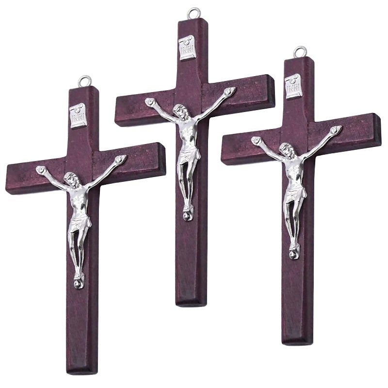 CHENGXIN Catholic Crucifix Wall Cross 3 Pack, Small Wooden Cross with Jesus for Home Decor, 4.7 inches - Image 1