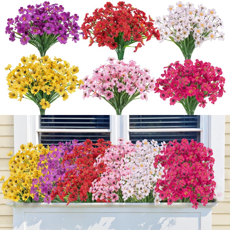 Bassion 24 Bundles Artificial Flowers for Outdoors Decoration UV Resistant Mixed Color Silk Fake Faux Flowers Artificial Plants for Outside Window Box Porch Garden Home Decor - Image 2
