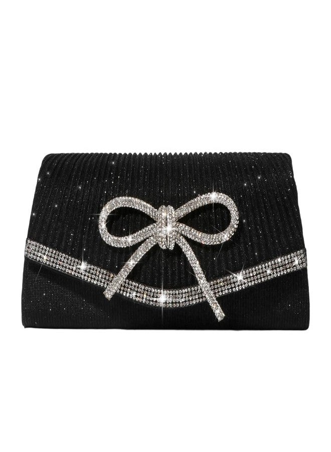 Trisapu Bow Evening Bag Sparkly Clutch Purses for Women Wedding Party Prom Purse Dressy Clutch Bags Black - Image 1