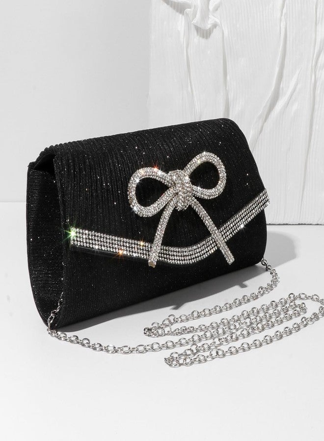 Trisapu Bow Evening Bag Sparkly Clutch Purses for Women Wedding Party Prom Purse Dressy Clutch Bags Black - Image 3