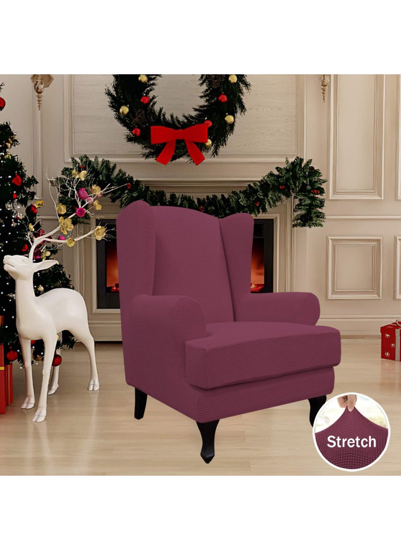 Easy-Going Easy-Going Stretch Wingback Chair Sofa Slipcover 2-Piece Sofa Cover Furniture Protector Couch Soft with Elastic Bottom  Spandex Jacquard Fabric Small Checks ASH Rose  - Image 2