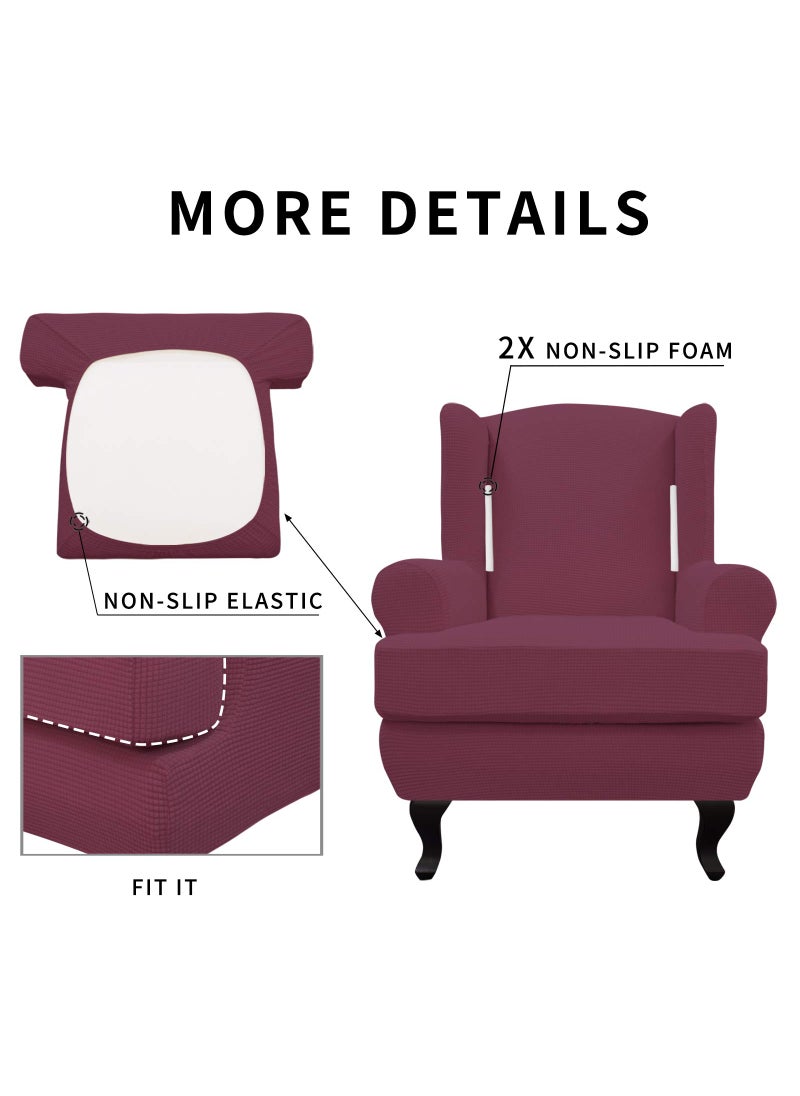 Easy-Going Easy-Going Stretch Wingback Chair Sofa Slipcover 2-Piece Sofa Cover Furniture Protector Couch Soft with Elastic Bottom  Spandex Jacquard Fabric Small Checks ASH Rose  - Image 4