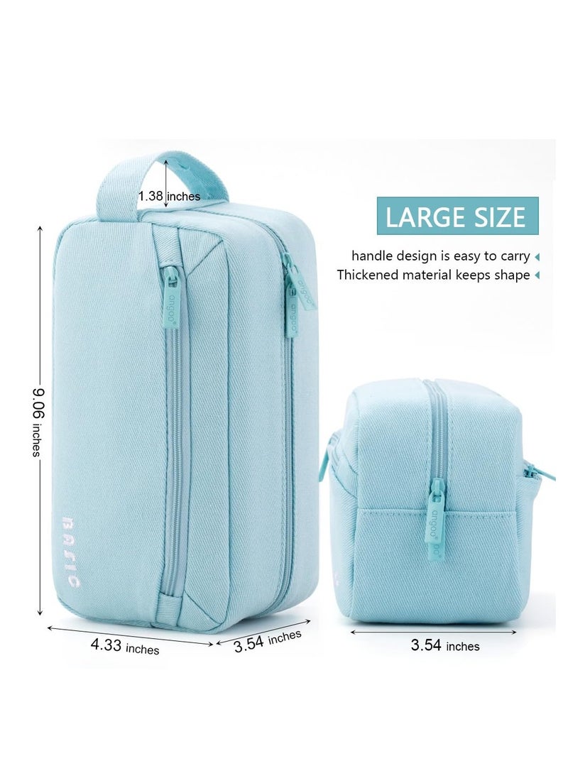 Excefore Big Capacity Pencil Case Canvas Large Storage Pouch Pen Holder Simple Stationery Bag Office Organizer School Supplies Portable Gift for Teen Girls Boy Men Women (Blue)  - Image 3