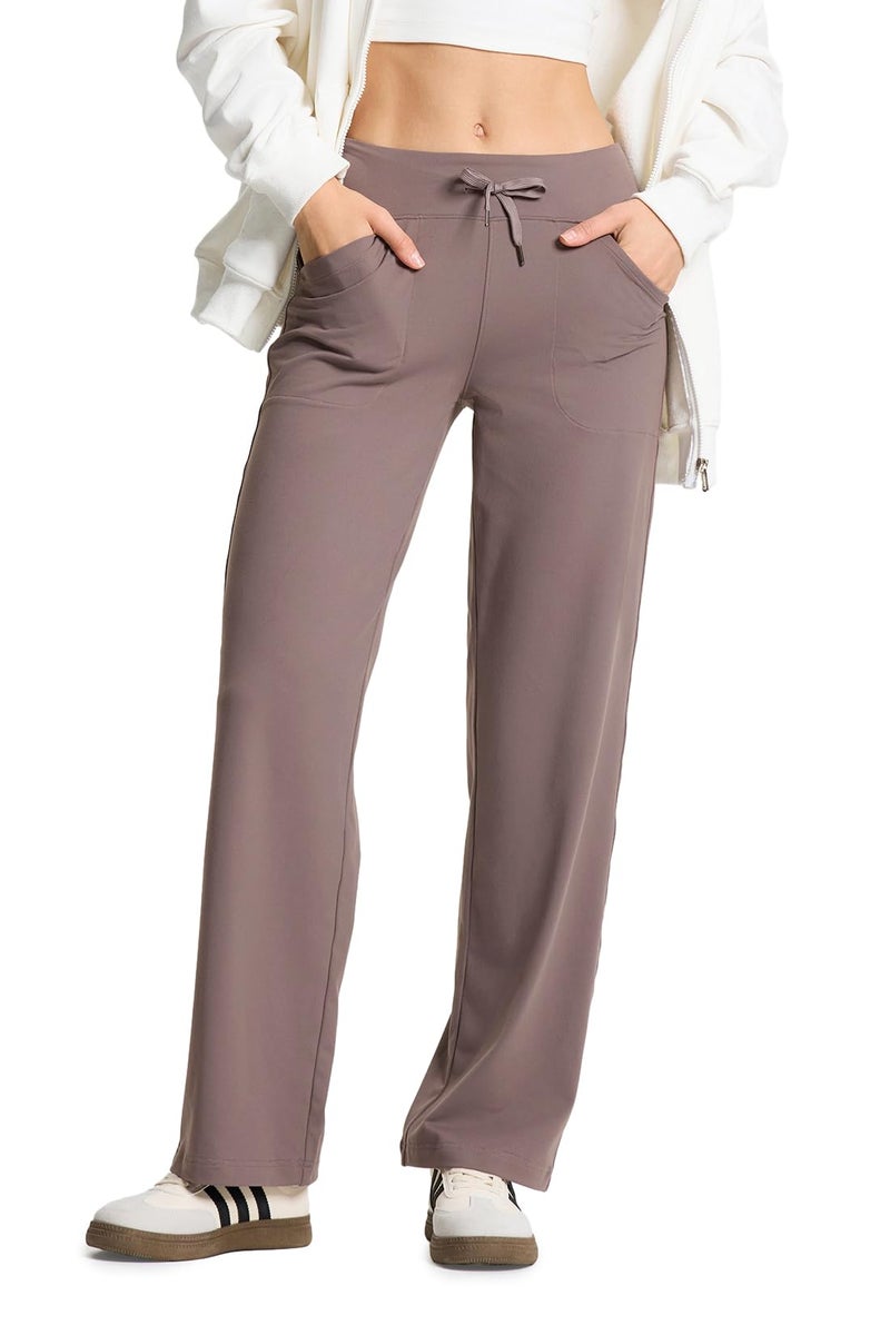 Yogipace Petite Womens Wide Leg Yoga Pants with Pockets Lightweight Drawstring Relaxed Fit Lounge Sweatpants27TaupeSize L - Image 2