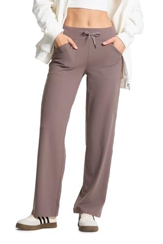 Yogipace Petite Womens Wide Leg Yoga Pants with Pockets Lightweight Drawstring Relaxed Fit Lounge Sweatpants27TaupeSize L - Image 1