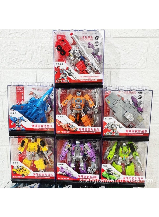 Guangdong Star Sea Land And Air Deformation Team Boy Robot Combination Model Helicopter Armor Tank Seven-in-one Toy-Colour:Yuexing Fire Transformation Team - Image 2
