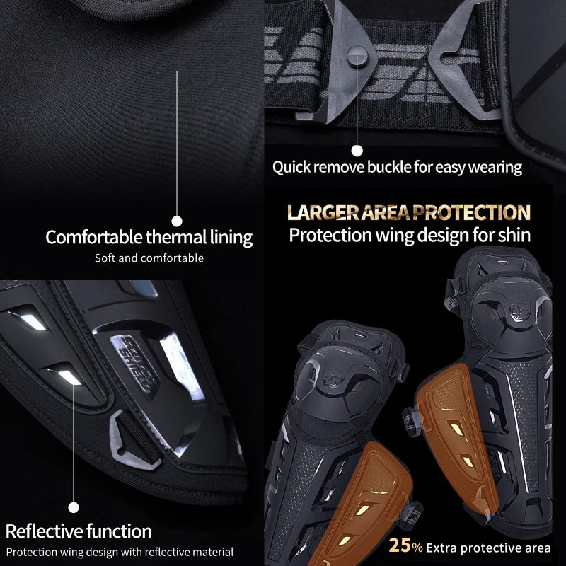 Scoyco Motorcycle Knee Pads for Men CE Level 1 Motocross Knee Shin Guards Protective Gear with 45180 Knee Flexibility Design and Adjustable Elastic Bands - Image 4