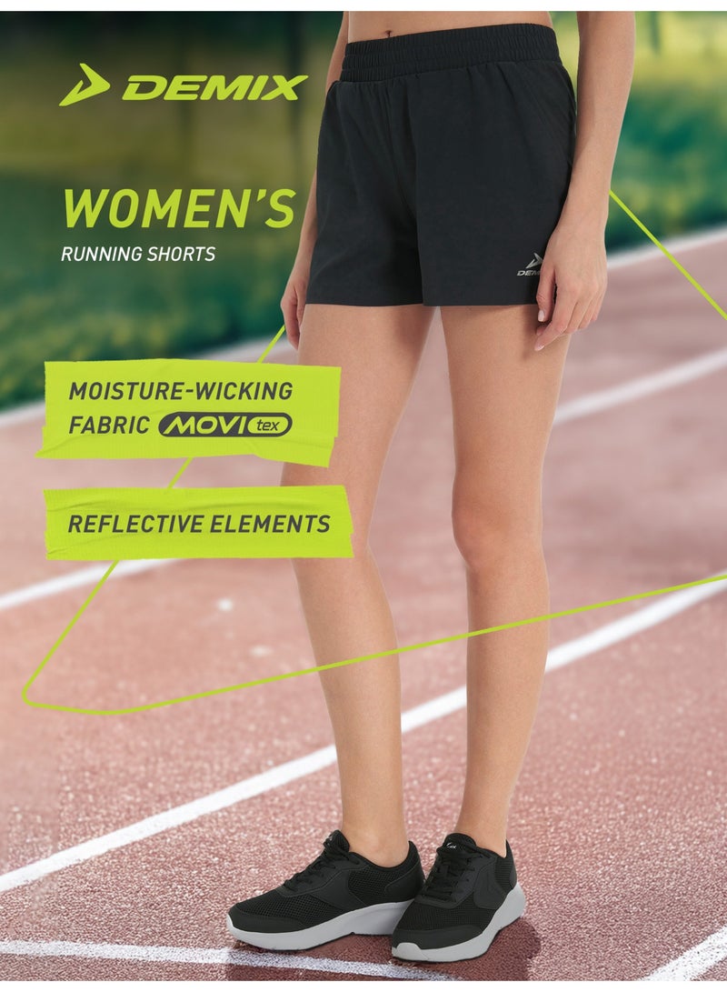 Demix Women's Running Shorts - Demix Black Lightweight & Breathable Athletic Shorts with Moisture-Wicking Fabric & Reflective Details - Image 2