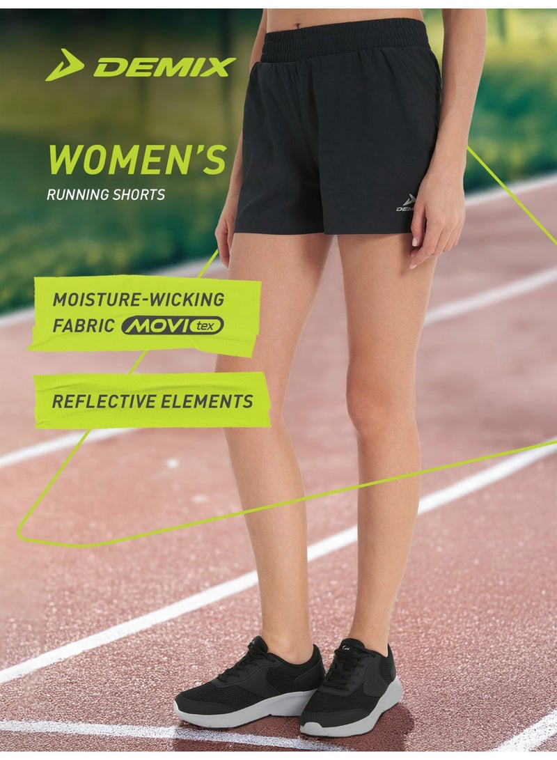 Demix Women's Running Shorts - Demix Black Lightweight & Breathable Athletic Shorts with Moisture-Wicking Fabric & Reflective Details - Image 2