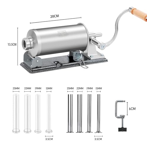 MZTOGR Sausage Stuffer, 2.5LBS Stainless Steel Horizontal Sausage Maker, Homemade Manual Meat Filling Kitchen Machine with 8 Stuffing Tubes - Image 2
