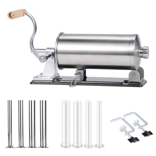 MZTOGR Sausage Stuffer, 2.5LBS Stainless Steel Horizontal Sausage Maker, Homemade Manual Meat Filling Kitchen Machine with 8 Stuffing Tubes - Image 5
