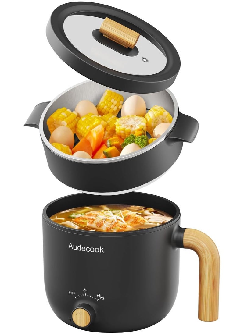 Audecook Electric Hot Pot with Steamer, 1.5L Portable Rapid Mini Cooker, Multifunctional Non-Stick Electric Skillet for Stir Fry/Stew/Steam  - Image 1