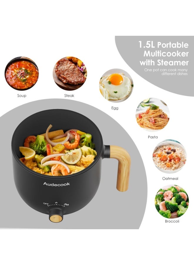 Audecook Electric Hot Pot with Steamer, 1.5L Portable Rapid Mini Cooker, Multifunctional Non-Stick Electric Skillet for Stir Fry/Stew/Steam  - Image 3