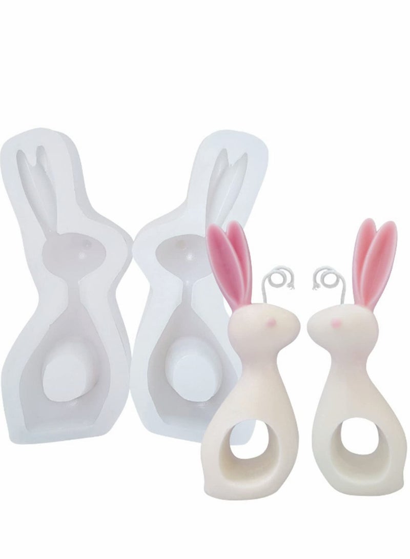 Excefore 2Pcs Silicone Mold 3D Kissing Couple Rabbit Candle Molds for Candle Making, Bunny Silicone Mold, DIY Candle Plaster Soap Craft Making Tool - Image 1