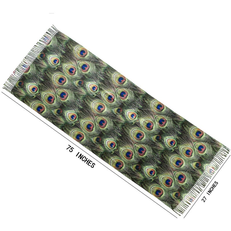 Cutewing Large Scarf Wrap Long Shawls for Women,Pashmina Green Scarf Peacock Feather Printed,Fashion Shawl Wraps Cashmere Feel Tassel Blanket Scarves Warm for Fall Winter - Image 5