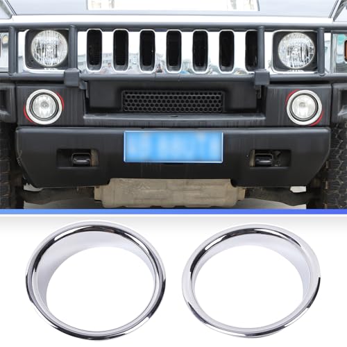 Qiosreui Front Fog Light Lamp Cover Ring for Hummer H2 2003-2009 Accessories, Fog Lamp Trim Frame Molding Protector, Front Bumper Fog Light Ring Bezels Covers Trim, ABS (Chrome) - Image 1