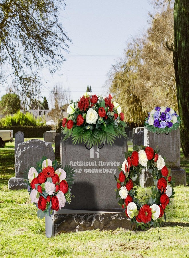 HENOMO Cemetery Wreaths Decoration - Headstone Wreaths with Rose Camellia Daisy for Graves on 30 inch Tall Easel Stand, Spring Wreath for Front Door Decoration - Image 3